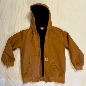 Carhartt Quilted Full Zip Hooded Jacket Boys Youth Large 14-16 Brown Khaki